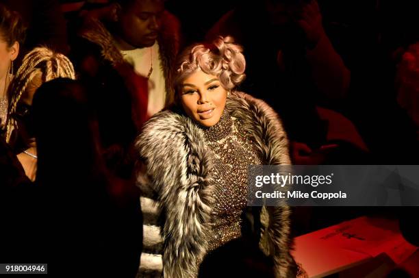 Recording artist Lil' Kim attends The Blonds runway show during New York Fashion Week: The Shows - Day 6 on February 13, 2018 in New York City.