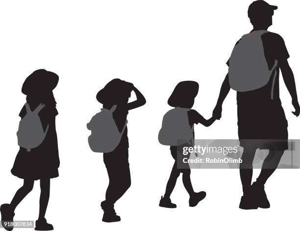 bildbanksillustrationer, clip art samt tecknat material och ikoner med far gå med döttrar siluett. - ensam pappa