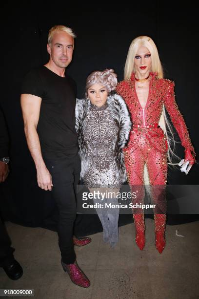 Designer David Blonde, Lil' Kim, and designer Phillippe Blonde pose backstage for The Blonds during New York Fashion Week: The Shows at Gallery I at...