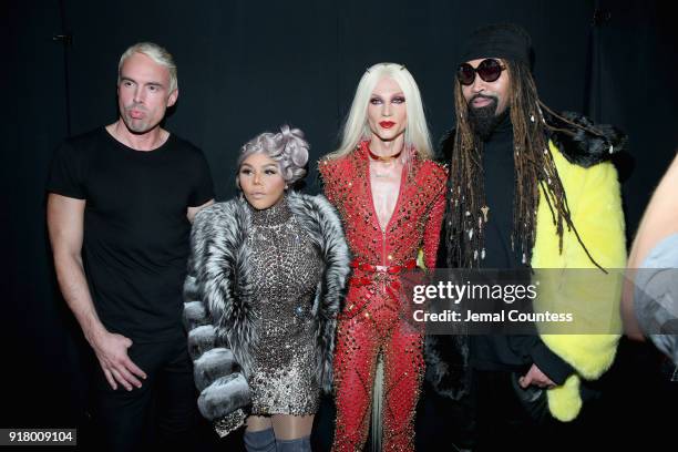 Designer David Blond, Lil' Kim, Designer Phillipe Blond, and Ty Hunter attend The Blonds front row during New York Fashion Week: The Shows at Gallery...