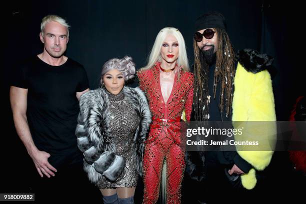 Designer David Blond, Lil' Kim, Designer Phillipe Blond, and Ty Hunter attend The Blonds front row during New York Fashion Week: The Shows at Gallery...