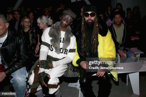 Alexander and Ty Hunter attend The Blonds front row during New York Fashion Week: The Shows at Gallery I at Spring Studios on February 13, 2018 in...