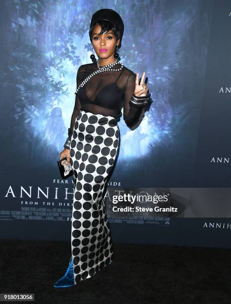 Janelle Monae arrives at the Premiere Of Paramount Pictures' "Annihilation" at Regency Village Theatre on February 13, 2018 in Westwood, California.