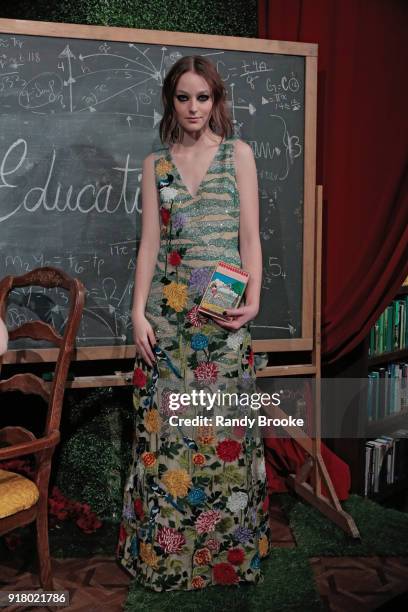 Model poses at the Alice + Olivia By Stacey Bendet Presentation during New York Fashion Week at Industria Studios on February 13, 2018 in New York...