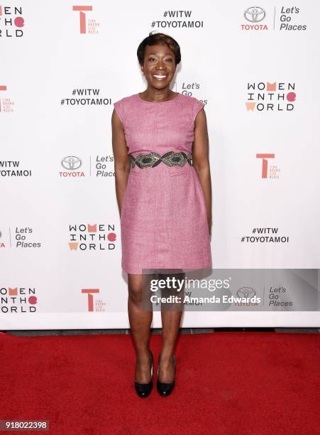 Journalist Joy-Ann Reid arrives at the 2018 Women In The World Los Angeles Salon at NeueHouse Hollywood on February 13, 2018 in Los Angeles,...