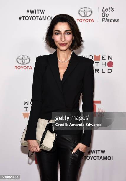 Actress Necar Zadegan arrives at the 2018 Women In The World Los Angeles Salon at NeueHouse Hollywood on February 13, 2018 in Los Angeles, California.