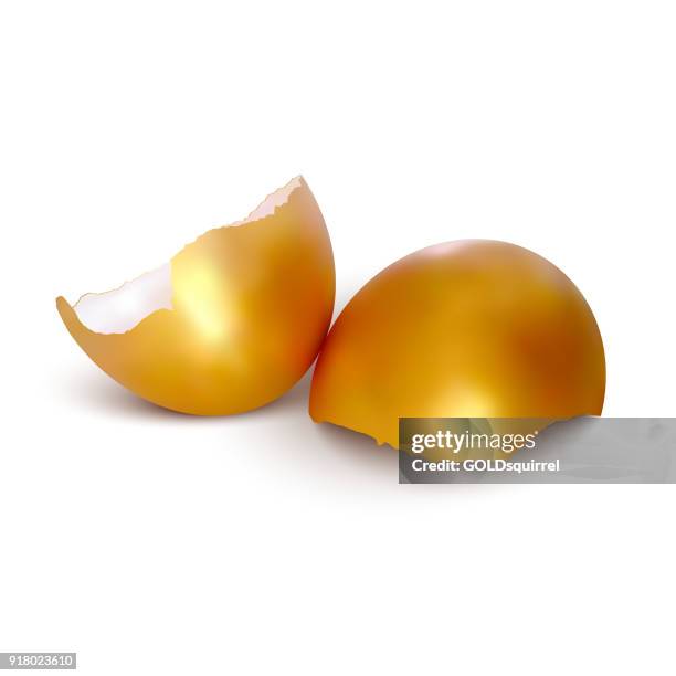 two realistic easter gold eggshell on white background in vector - easter poland stock illustrations