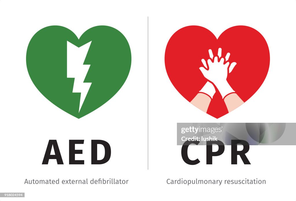 AED and CPR symbols isolated on white