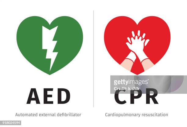 aed and cpr symbols isolated on white - first aid training stock illustrations