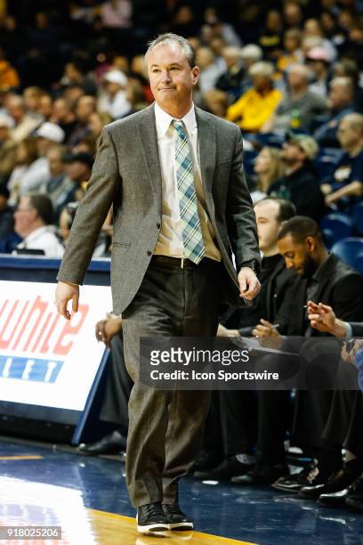 Ohio Bobcats head coach Saul Phillips reacts to his team's performance on the court during the second half of a regular season Mid-American...