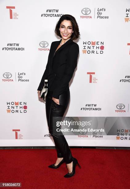 Actress Necar Zadegan arrives at the 2018 Women In The World Los Angeles Salon at NeueHouse Hollywood on February 13, 2018 in Los Angeles, California.