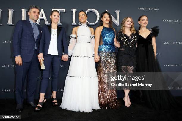 Actors Oscar Isaac, Tuva Novotny, Tessa Thompson, Gina Rodriguez, Jennifer Jason Leigh, and Natalie Portman attend the Los Angeles Premiere of...