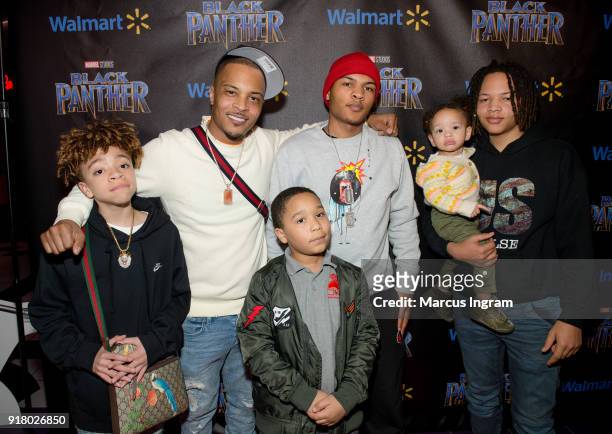 Clifford "T.I." Harris and his family attend Marvel Studios Black Panther advance screening at Regal Hollywood on February 13, 2018 in Chamblee,...