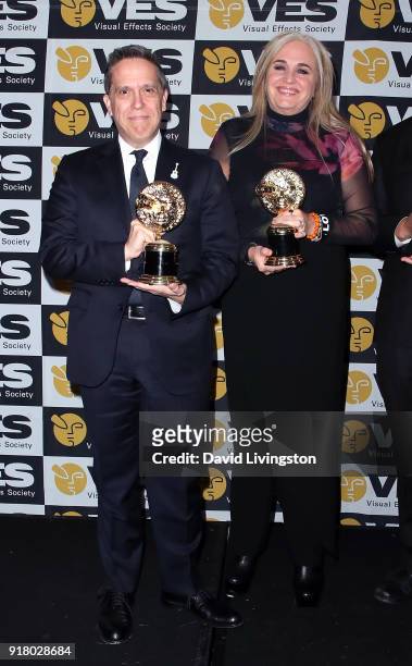 Director Lee Unkrich and producer Darla K. Anderson attend the press room at the 16th Annual VES Awards at The Beverly Hilton Hotel on February 13,...