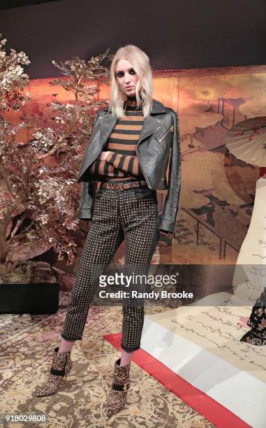 Model poses at the Alice + Olivia By Stacey Bendet - Presentation - February 2018 - New York Fashion Week: The Shows at Industria Studios on February...