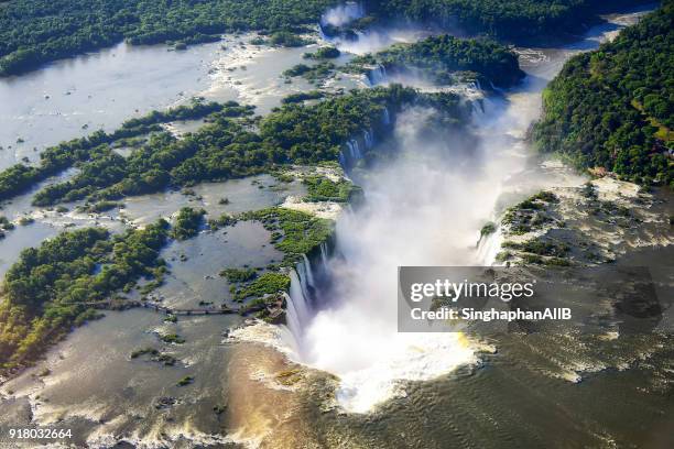 aerial view of iguazu waterfall, brazil - parque nacional de iguaçu imagens e fotografias de stock