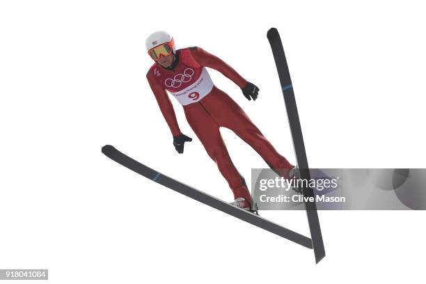 Ben Loomis of the United States makes a jump during the Nordic Combined Individual Gundersen Normal Hill and 10km Cross Country on day five of the...