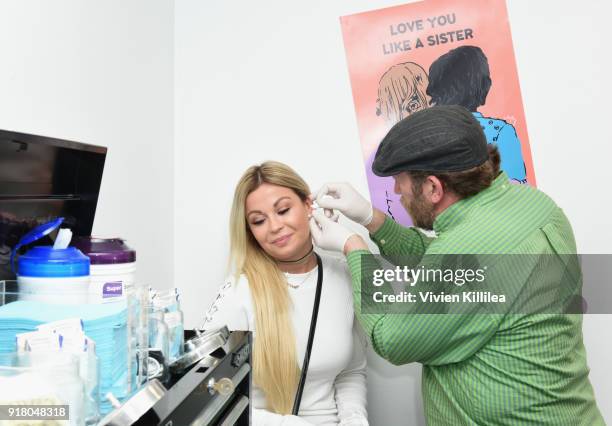 Guest attends PUMA Galentine's Day Event with Yara Shahidi and Elaine Welteroth at Siren Studios on February 13, 2018 in Hollywood, California.