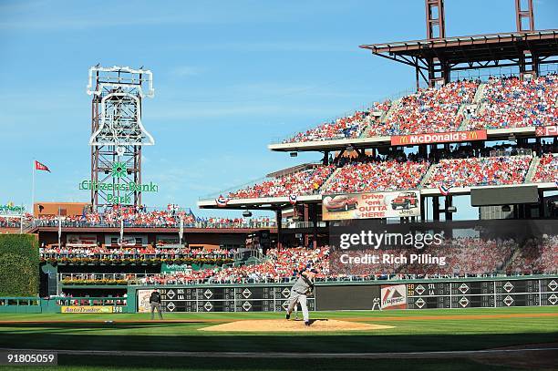 Aaron Cook of the Colorado Rockies pitches during Game 2 of the National League Division Series against the Philadelphia Philies at Citizens Bank...