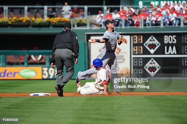 Troy Tulowitzki of the Colorado Rockies throws the baseball to first base during Game 2 of the National League Division Series against Shane...