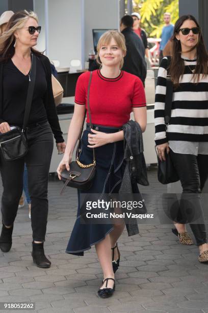 Angourie Rice visits "Extra" at Universal Studios Hollywood on February 13, 2018 in Universal City, California.
