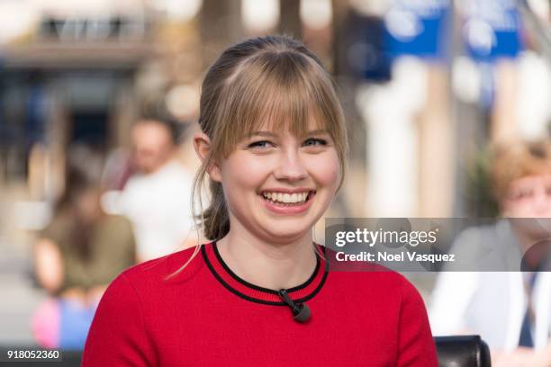 Angourie Rice visits "Extra" at Universal Studios Hollywood on February 13, 2018 in Universal City, California.