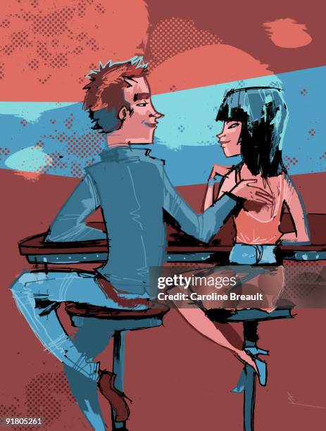 A Man And Woman Flirting At A Bar High-Res Vector Graphic