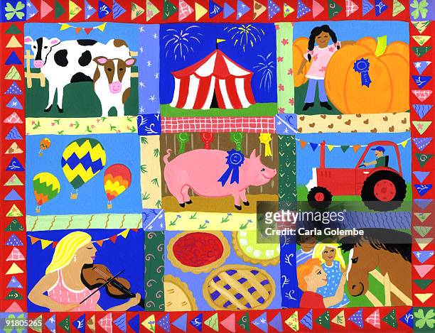 a montage of county fair events and animals - award winning pumpkin stock illustrations