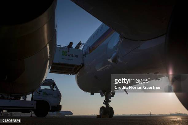 German Foreign Minister Sigmar Gabriel arrives at the government plane before he travels to Belgrade on February 14, 2018 in Berlin, Germany. Gabriel...