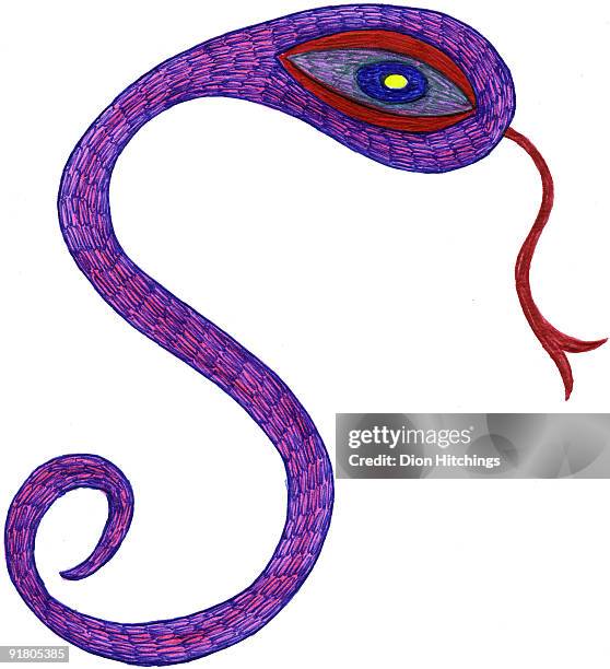 stockillustraties, clipart, cartoons en iconen met a hand drawn illustration of a snake in the shape of the letter s - gespleten tong