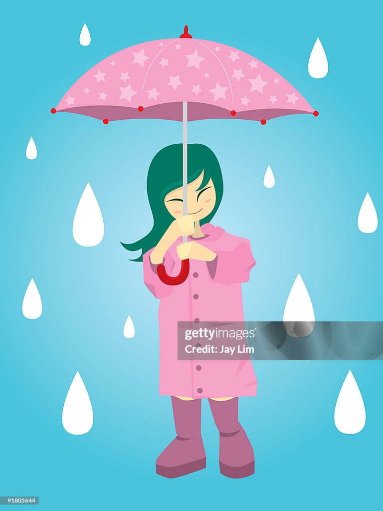 A girl holding an umbrella in the rain