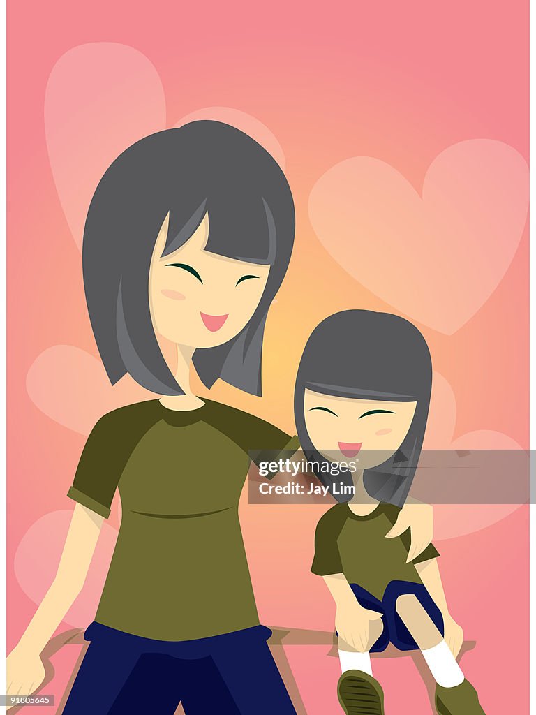 An older sister with her arm around her younger sister