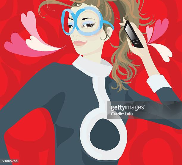 a woman in love with her personal digital assistant - organisieren stock illustrations
