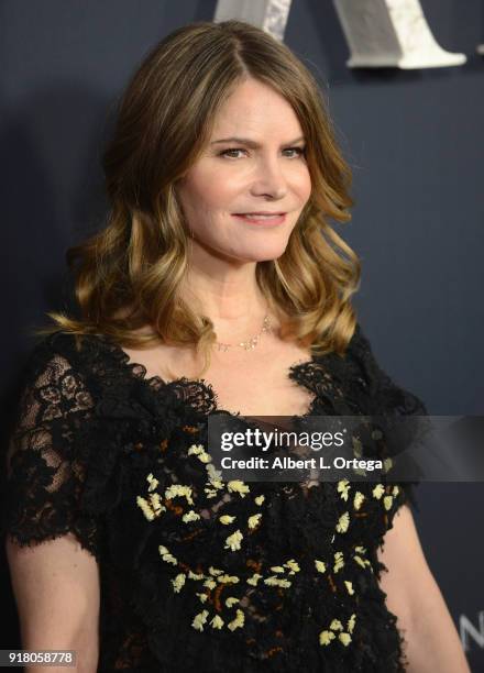 Actress Jennifer Jason Leigh arrives for the premiere of Paramount Pictures' "Annihilation" held at Regency Village Theatre on February 13, 2018 in...