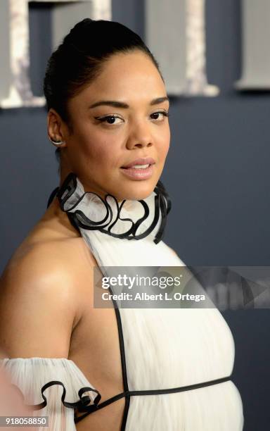 Actress Tessa Thompson arrives for the premiere of Paramount Pictures' "Annihilation" held at Regency Village Theatre on February 13, 2018 in...