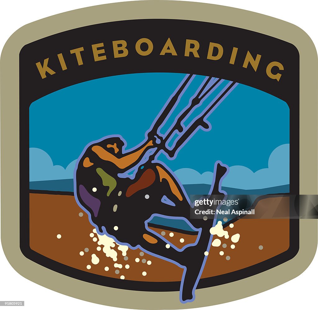 A kiteboarder and text