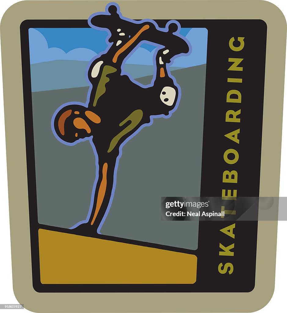 A man skateboarding and text