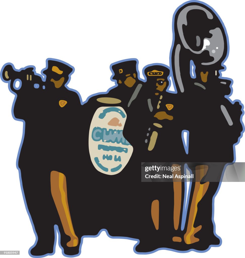 A marching band in vintage uniforms