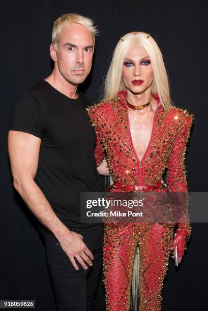 Designers David Blonde and Phillippe Blonde pose backstage at The Blonds fashion show during New York Fashion Week: The Shows at Spring Studios on...