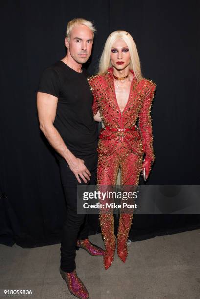 Designers David Blonde and Phillippe Blonde pose backstage at The Blonds fashion show during New York Fashion Week: The Shows at Spring Studios on...