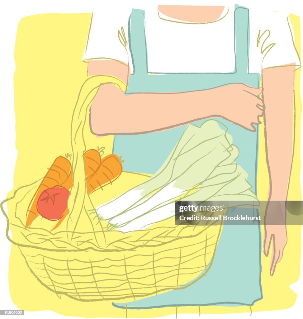 A person with a basket full of vegetables