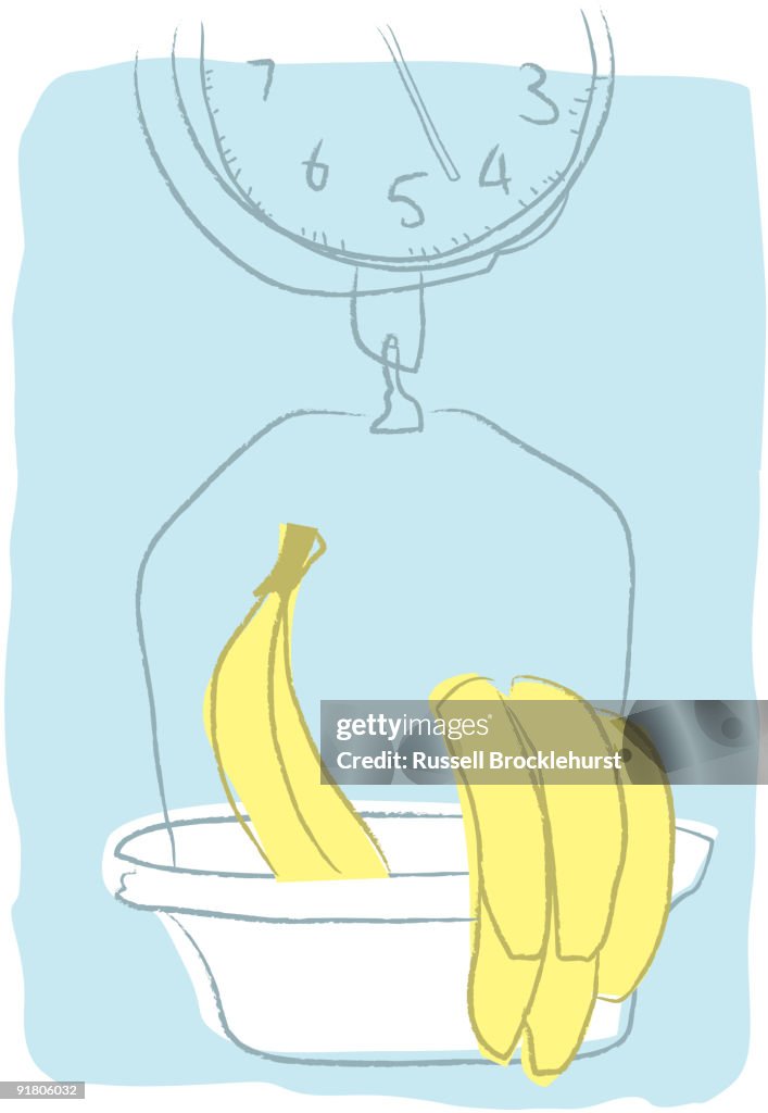 Bananas on a hanging scale