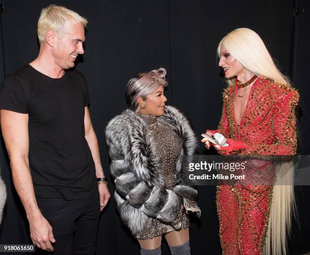 David Blonde, Lil' Kim and Phillippe Blonde seen backstage at The Blonds fashion show during New York Fashion Week: The Shows at Spring Studios on...