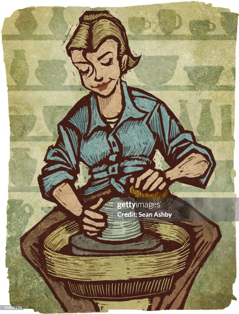 A woman using a pottery wheel