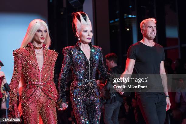 Phillipe Blond, Daphne Guiness, and Phillipe Blond walk the runway at at The Blonds fashion show during New York Fashion Week: The Shows at Spring...