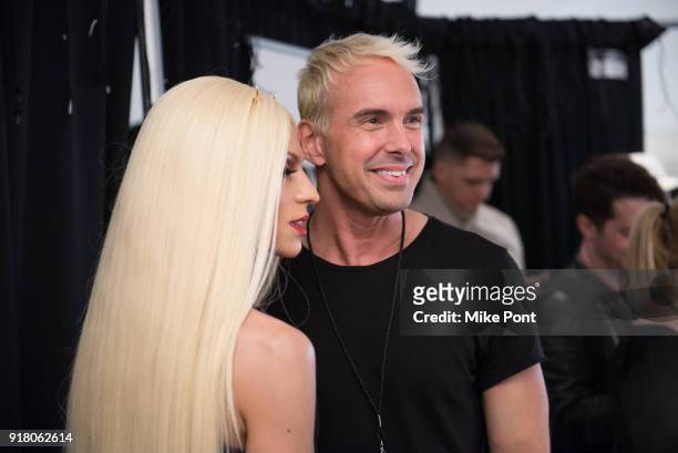 Designers Phillippe Blonde and David Blonde pose backstage at The Blonds fashion show during New York Fashion Week: The Shows at Spring Studios on...