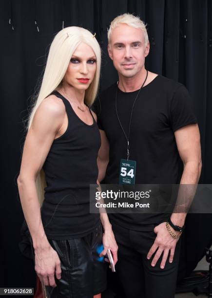 Designers Phillippe Blonde and David Blonde pose backstage at The Blonds fashion show during New York Fashion Week: The Shows at Spring Studios on...
