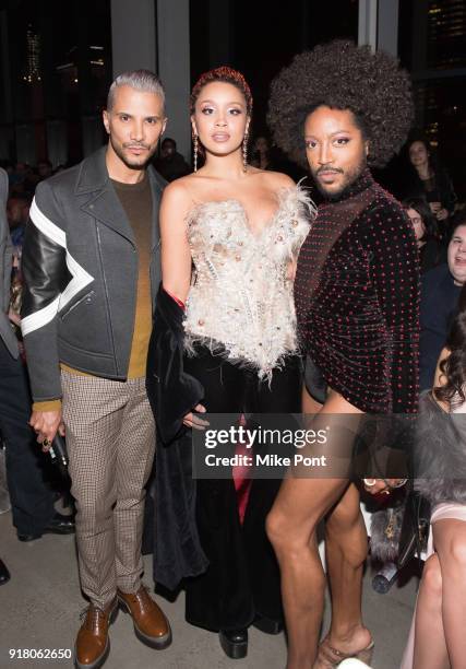 Jay Manuel, Jillian Hervey, and guest attend The Blonds fashion show during New York Fashion Week: The Shows at Spring Studios on February 13, 2018...