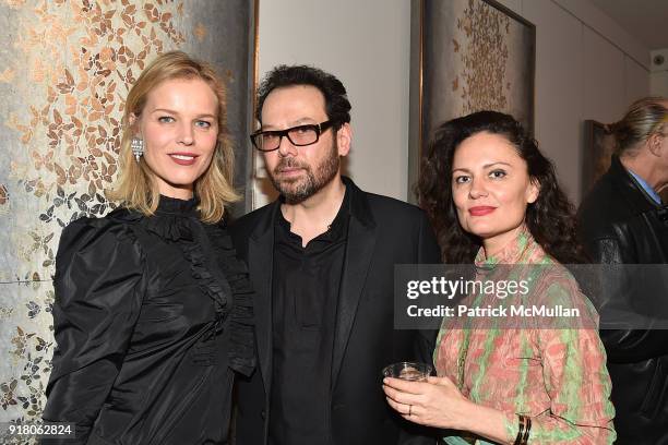 Eva Herzigova, Neil Grayson and Yelena Yemchuk attend Neil Grayson, Industrial Melanism, solo exhibition at Eykyn Maclean Gallery on February 13,...