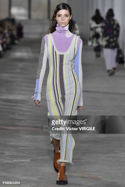 Model walks the runway during the 3.1 Phillip Lim Ready to Wear Fall/Winter 2018-2019 fashion show during New York Fashion Week on February 12, 2018...